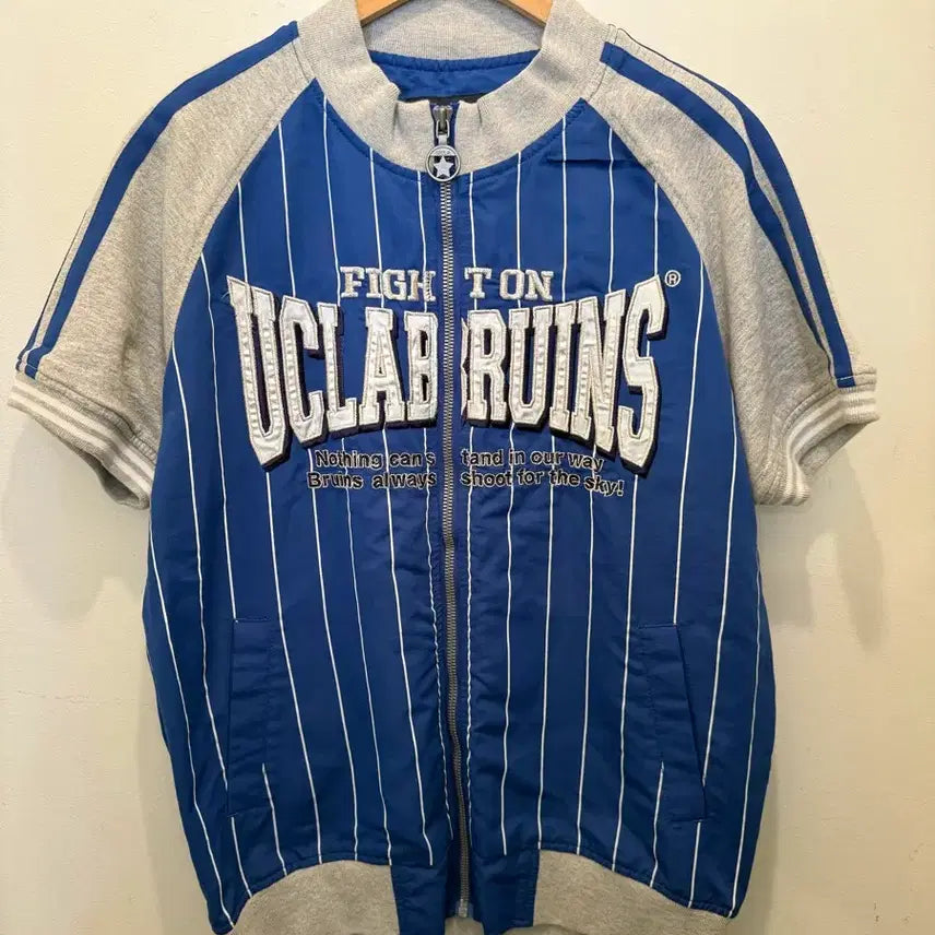 [BUNJANG] UCLA Blue Striped Short-Sleeve Baseball Jacket / UCLA 블루 스트라이프 반팔 야구점퍼
