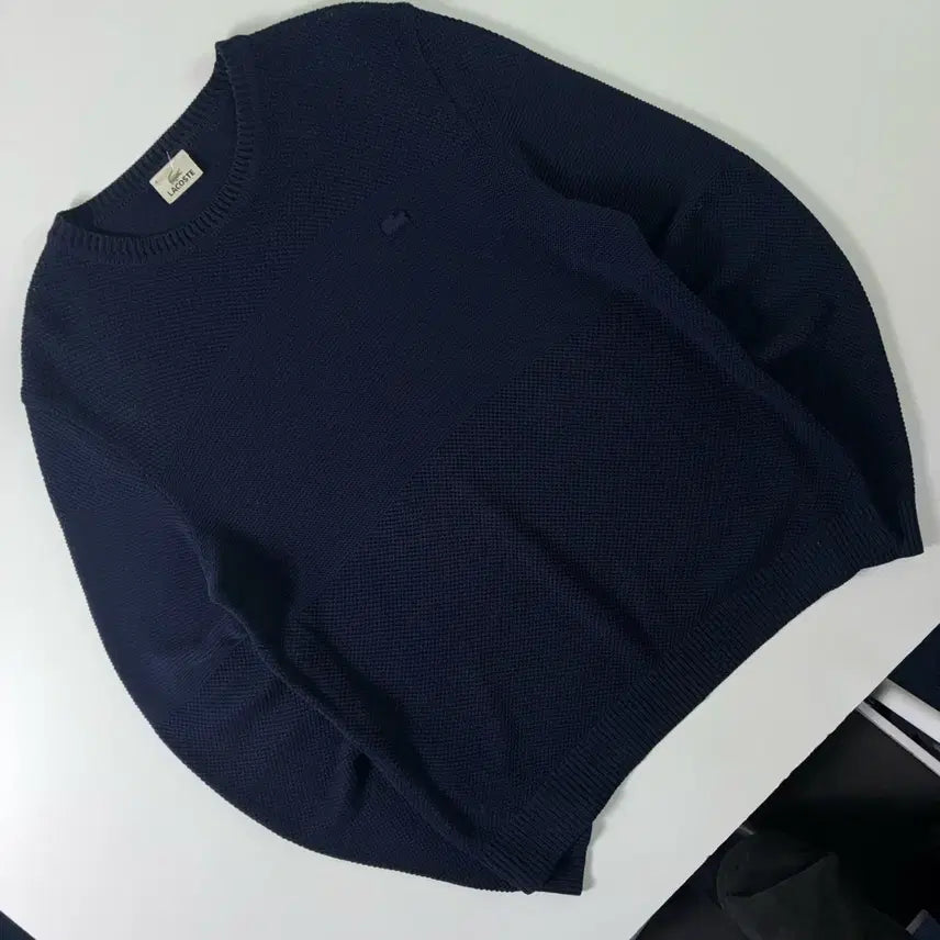[BUNJANG] Lacoste Cotton Navy Crewneck Knit Sweater / Lacoste  라코스테 코튼 네이비 크루넥 니트