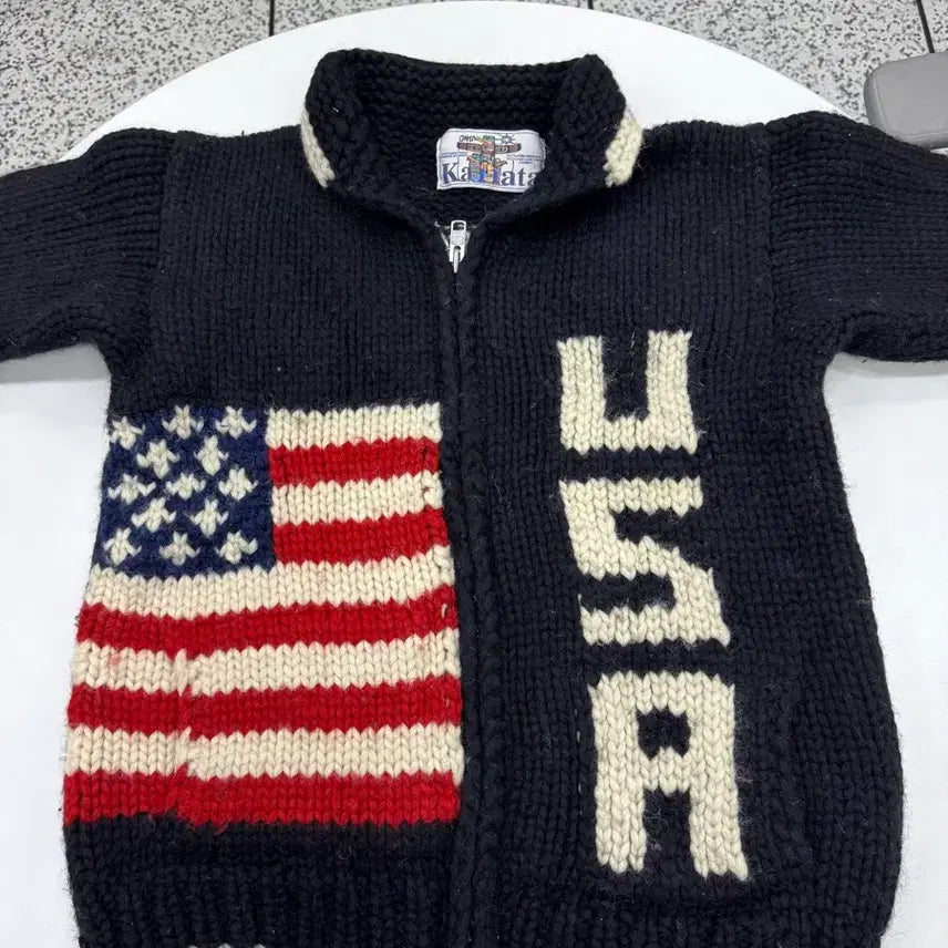 [BUNJANG] KANATA USA Flag Knit Cardigan / KANATA 미국 국기 니트 가디건 카나타 usa 코위찬 rrl 리바이스