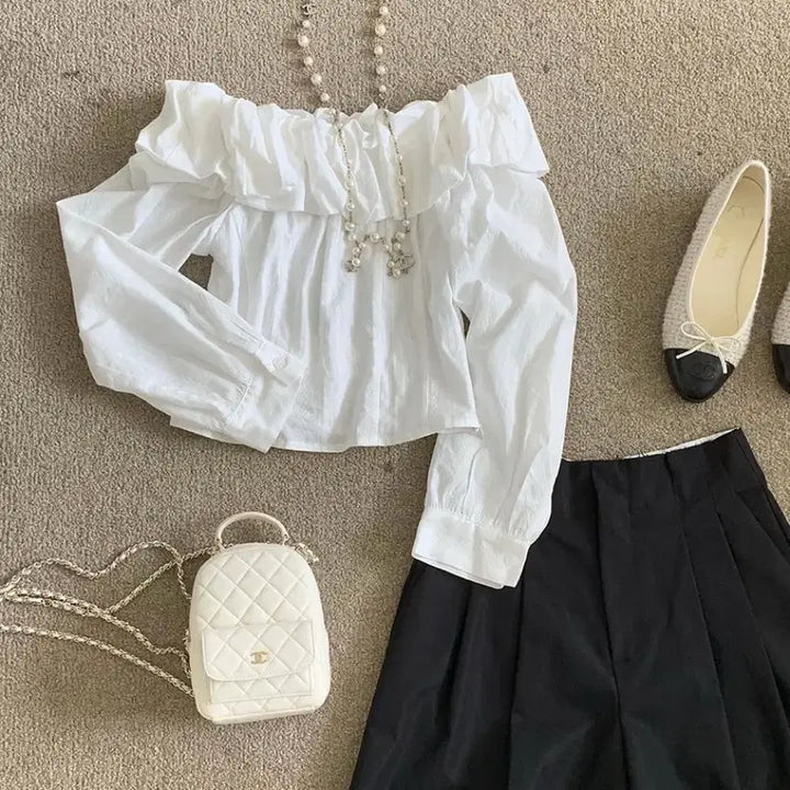 [BUNJANG] Burton Embroidered Balloon Off-Shoulder Blouse / 버킨 자수 벌룬 오프숄더 블라우스