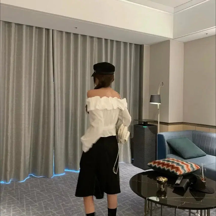 [BUNJANG] Burton Embroidered Balloon Off-Shoulder Blouse / 버킨 자수 벌룬 오프숄더 블라우스