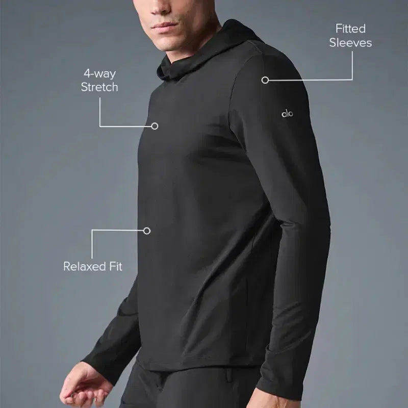 [BUNJANG] Alo Conquer Hooded Long Sleeve Black / [S] Alo 알로 콘쿼 후드 롱슬리브 블랙