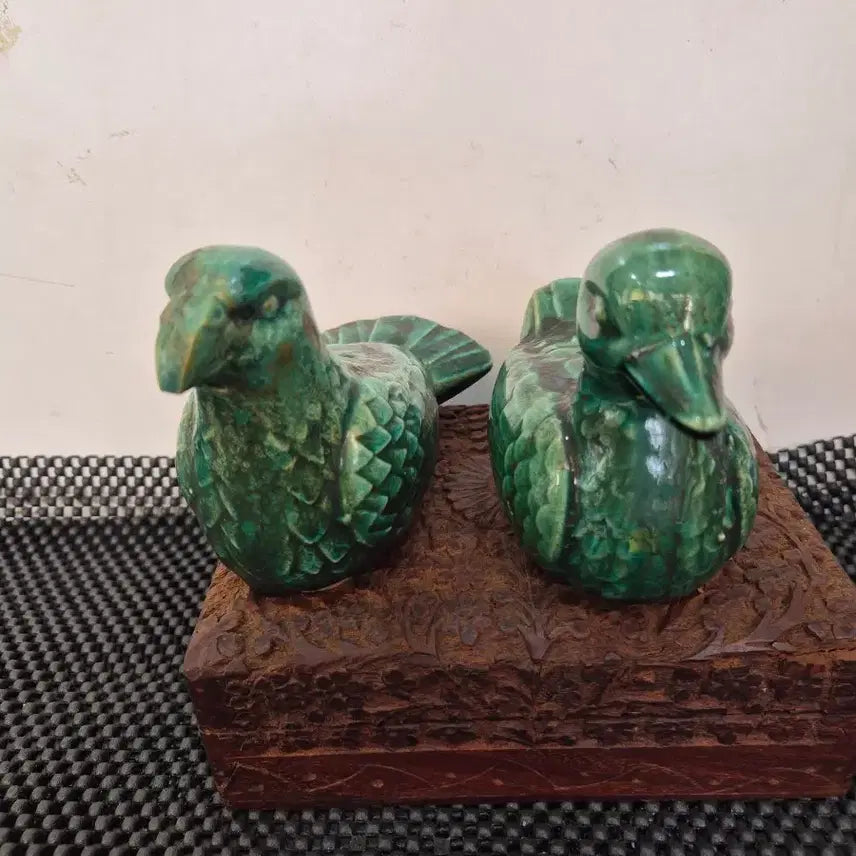 [BUNJANG] Pair of Green Inkstone Ornaments / 새 한쌍 녹색연적2개 소장품