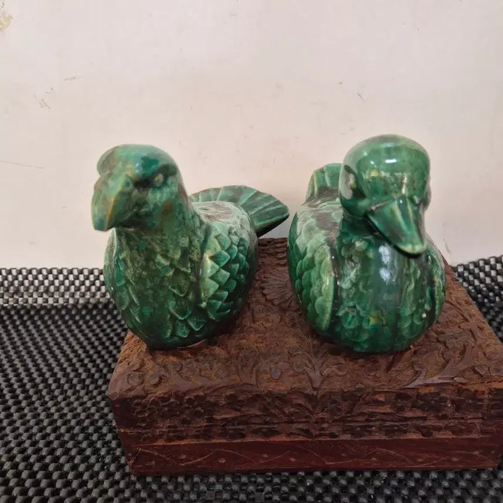 [BUNJANG] Pair of Green Inkstone Ornaments / 새 한쌍 녹색연적2개 소장품