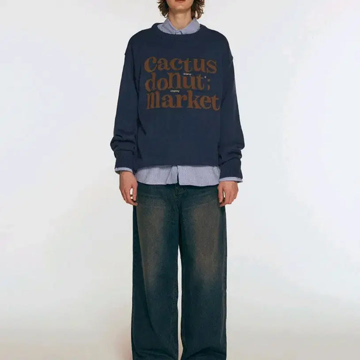 [BUNJANG] Cactus Donut Market Navy Sweater (Size L) / (L)캑터스도넛마켓 스웨터 네이비