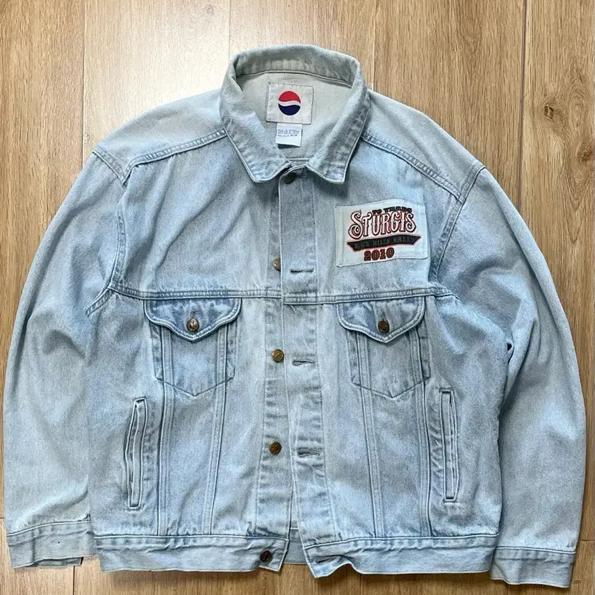 [BUNJANG] Pepsi x Sturgis Motorcycle Rally 70th Anniversary Vintage Denim Trucker Jacket / 펩시 X 스터지스 모터사이클랠리 빈티지 데님자켓 트러커자켓 청자켓