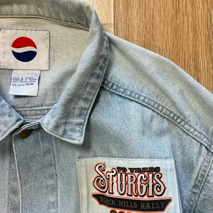 [BUNJANG] Pepsi x Sturgis Motorcycle Rally 70th Anniversary Vintage Denim Trucker Jacket / 펩시 X 스터지스 모터사이클랠리 빈티지 데님자켓 트러커자켓 청자켓