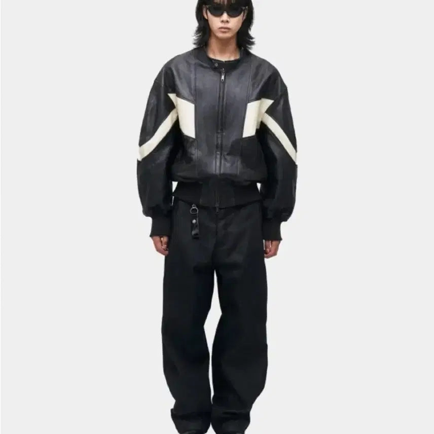 [BUNJANG] COOR Distressed Mixed Leather Jacket / COOR 디스트레스 믹스드 레더