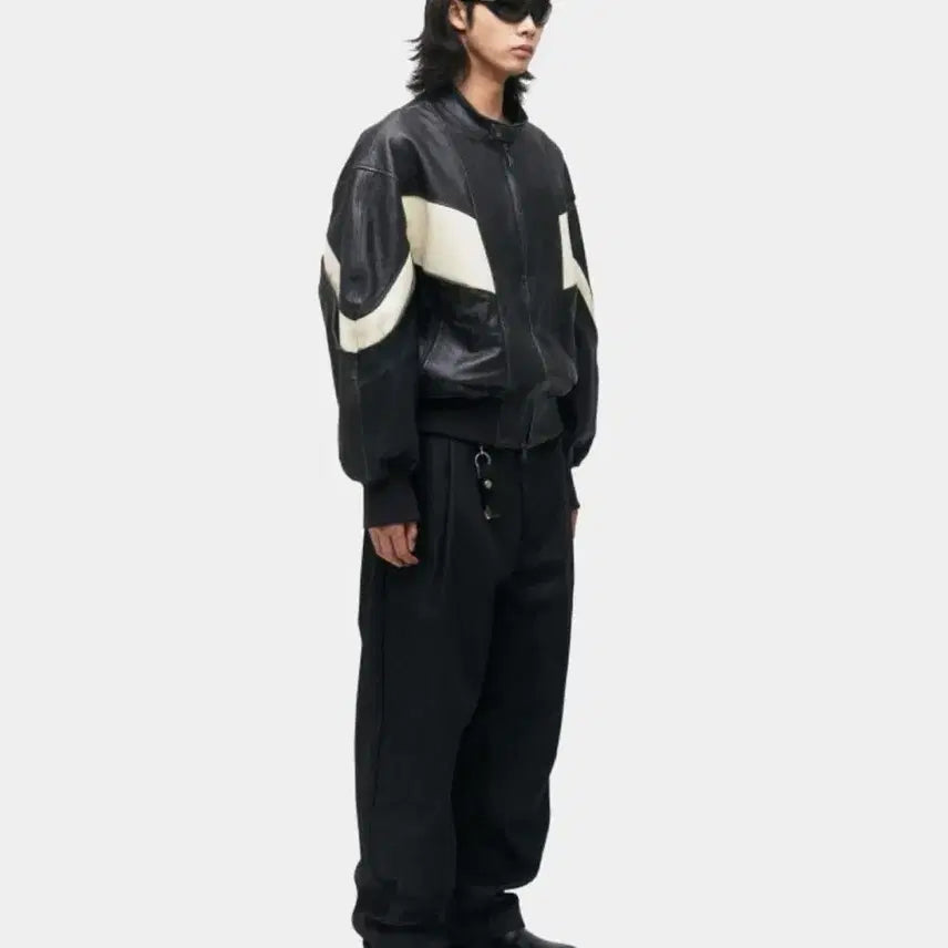 [BUNJANG] COOR Distressed Mixed Leather Jacket / COOR 디스트레스 믹스드 레더