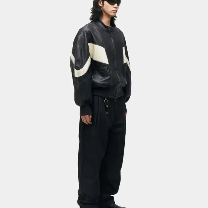 [BUNJANG] COOR Distressed Mixed Leather Jacket / COOR 디스트레스 믹스드 레더