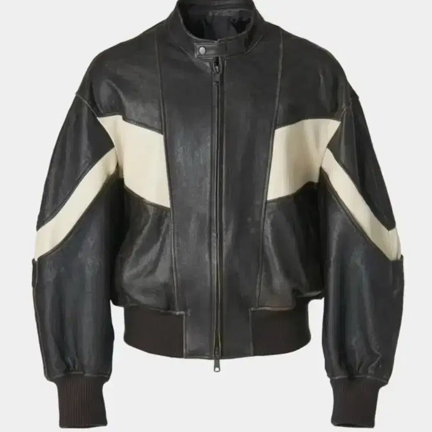 [BUNJANG] COOR Distressed Mixed Leather Jacket / COOR 디스트레스 믹스드 레더