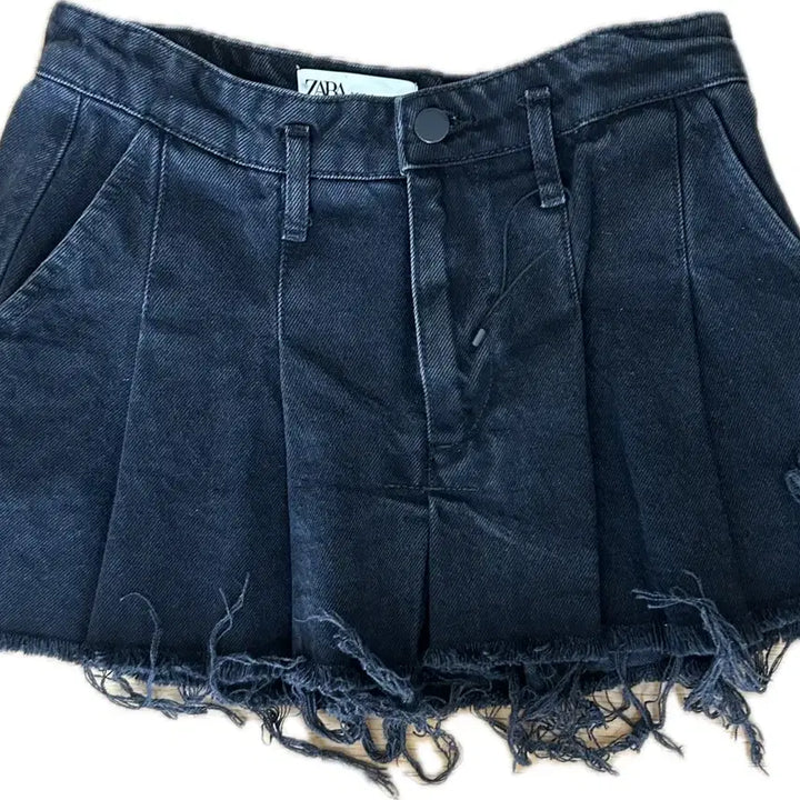 [BUNJANG] ZARA Black Denim Pleated Skirt / 자라 흑청 데님 플리츠 스커트