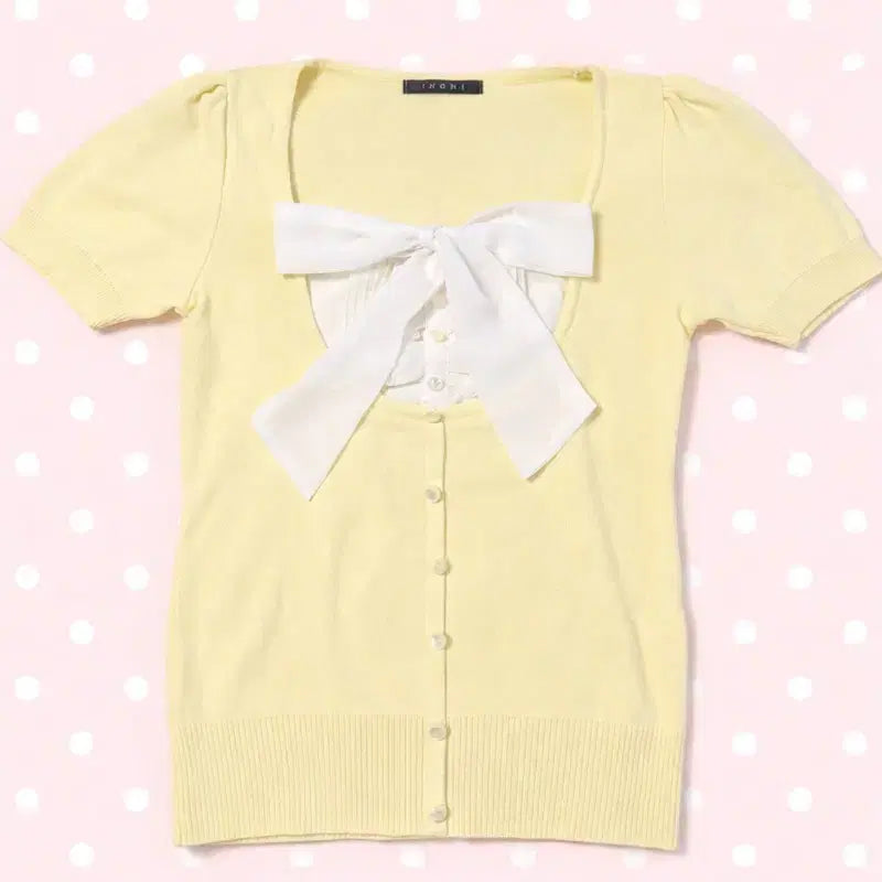 [BUNJANG] Ingni Himegyaru Ribbed Knit Top / 잉그니 로걀 히메갸루 반팔 리본 니트