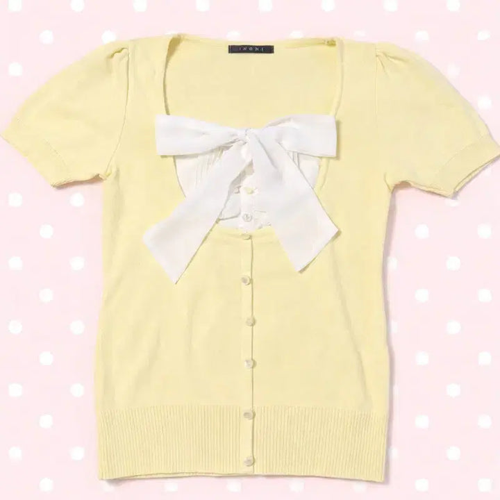 [BUNJANG] Ingni Himegyaru Ribbed Knit Top / 잉그니 로걀 히메갸루 반팔 리본 니트