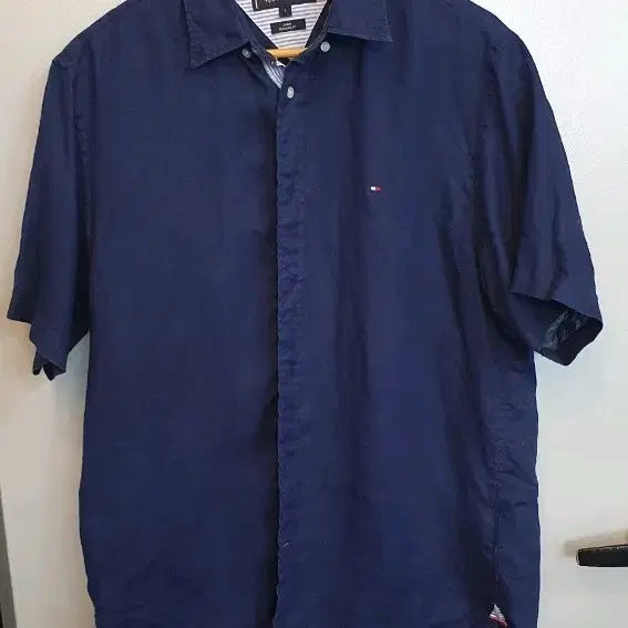 [SOLD OUT] 타미힐피거 네이비 린네반팔 셔츠L사이즈