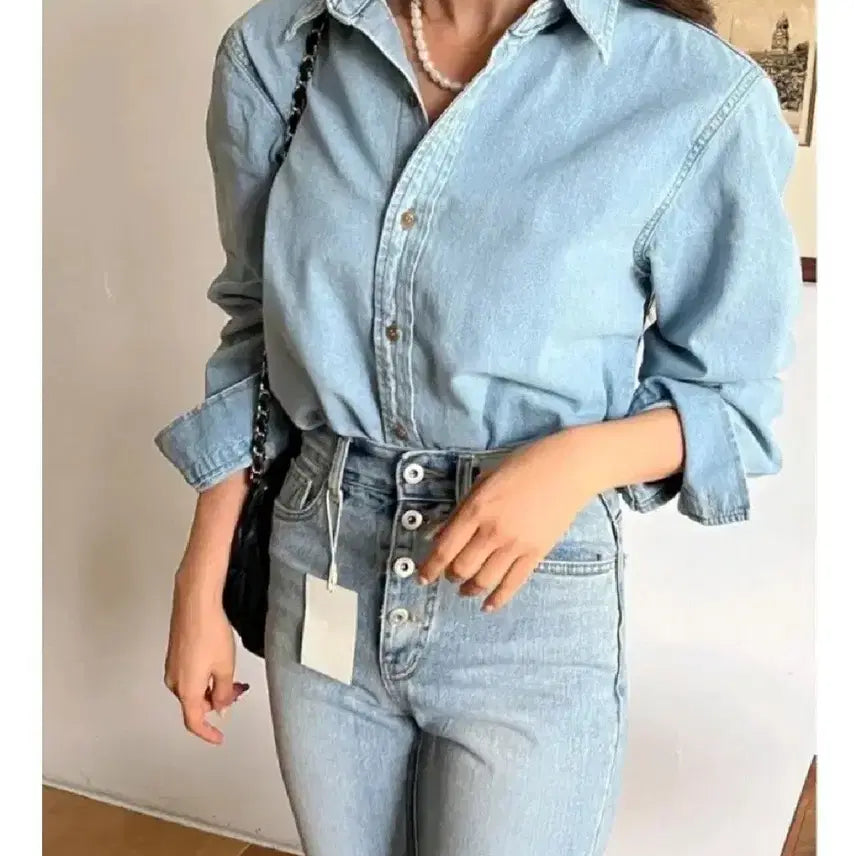 [BUNJANG] Le Fancy Denim Shirt Light Blue / 르팬시 데님 셔츠 - 연청