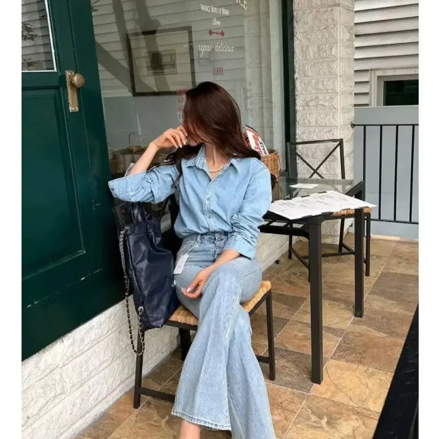 [BUNJANG] Le Fancy Denim Shirt Light Blue / 르팬시 데님 셔츠 - 연청
