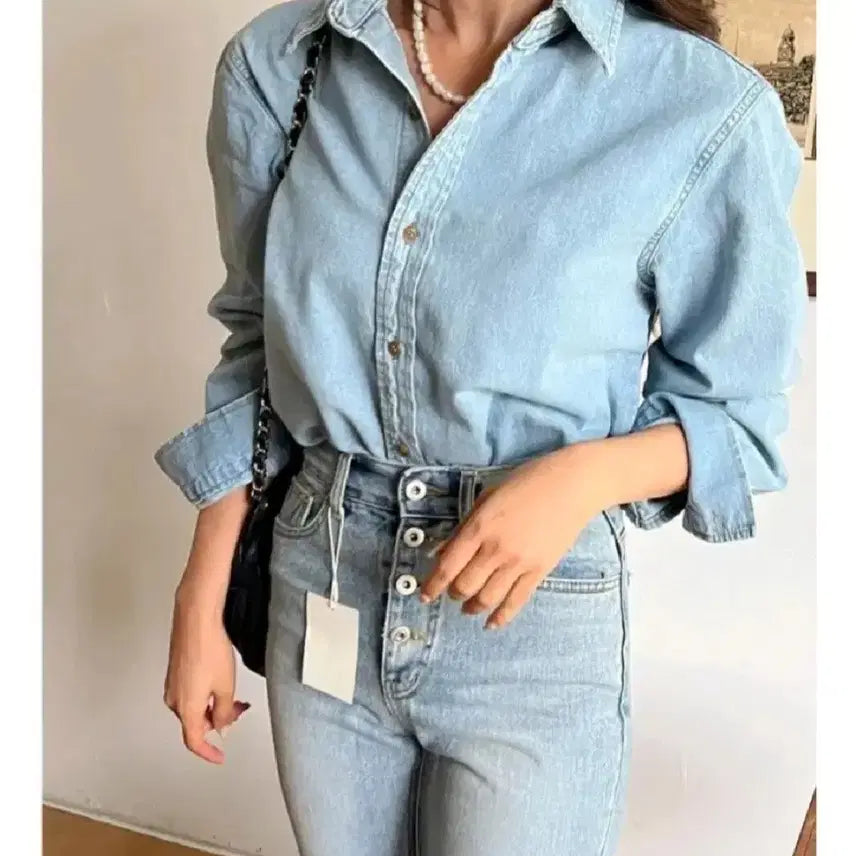 [BUNJANG] Le Fancy Denim Shirt Light Blue / 르팬시 데님 셔츠 - 연청