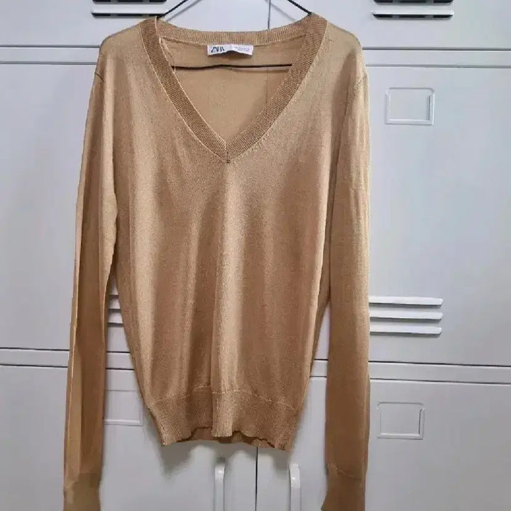 [BUNJANG] ZARA V-Neck Knit Sweater - Gold, M / zara 자라 브이넥 니트 - 골드, M(66)