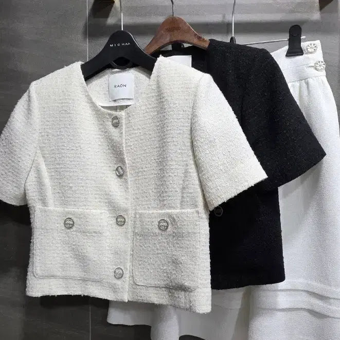 [BUNJANG] RAON Tweed Short Sleeve Jacket / RAON라온컴퍼니, 트위드 반팔자켓, 거의 새상품