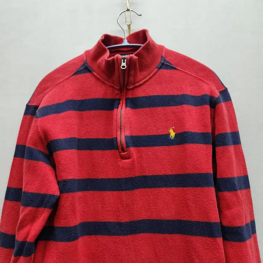 [BUNJANG] Polo Ralph Lauren Striped Cotton Half-Zip Knit Sweater / 폴로랄프로렌 로고 스트라이프 코튼 반집업 니트 S