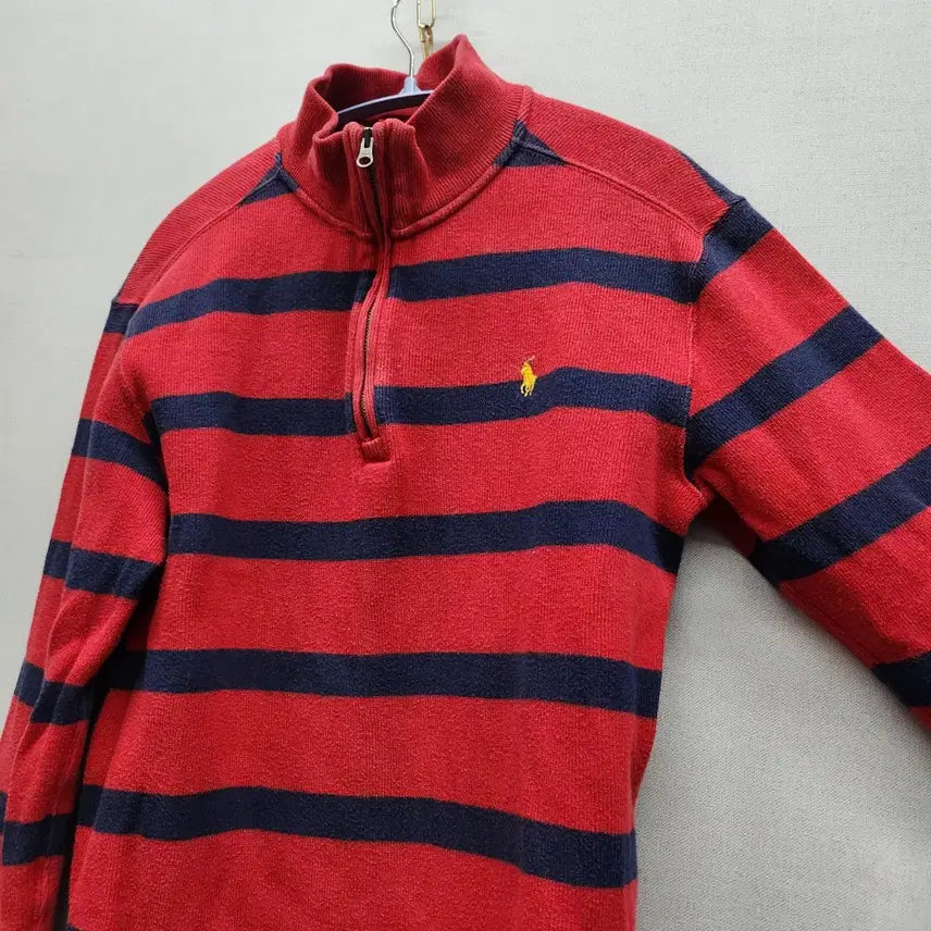 [BUNJANG] Polo Ralph Lauren Striped Cotton Half-Zip Knit Sweater / 폴로랄프로렌 로고 스트라이프 코튼 반집업 니트 S