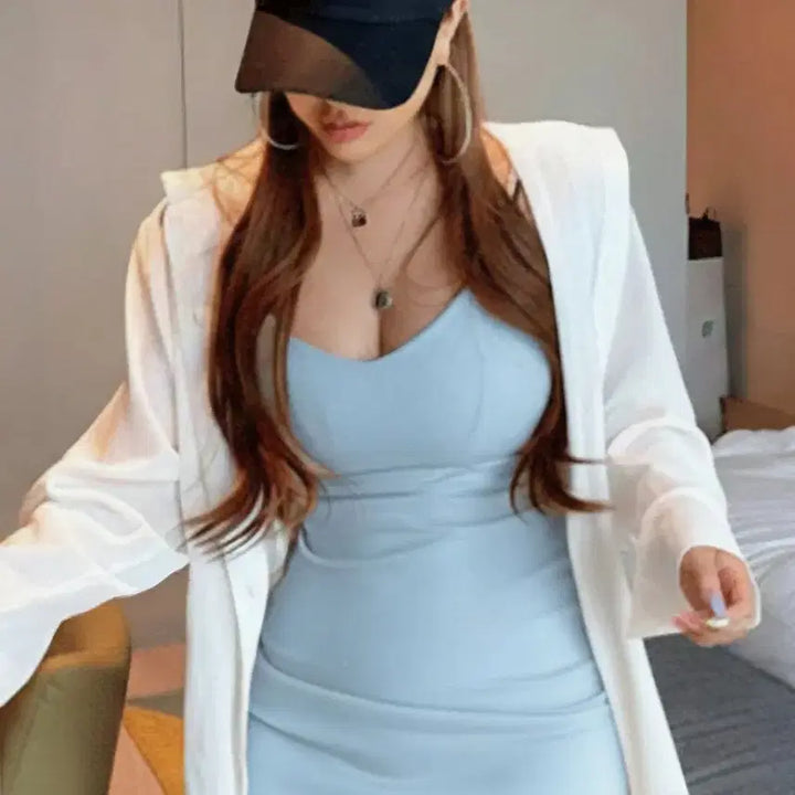 [BUNJANG] Hypnotic Daisy Bustier Mini Dress, Sky Blue / 히프나틱 데이지 뷔스티에 미니원피스 소라색 (단종) 여행룩 나시원피스