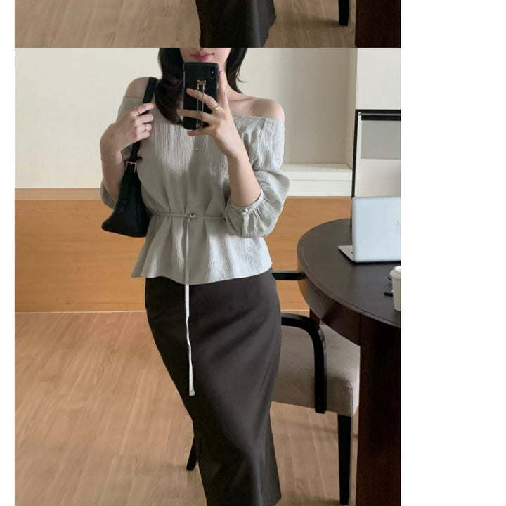 [BUNJANG] 르티에 Meriel Belt Blouse - Khaki / 르티에 메리엘 벨트블라우스 카키