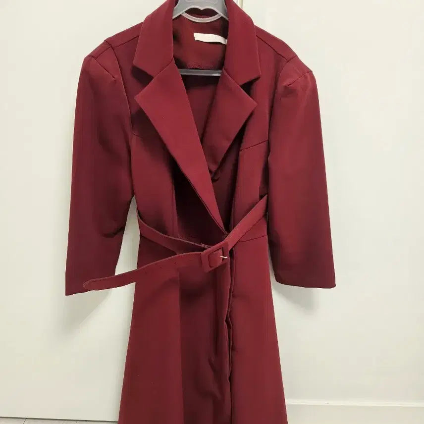 [BUNJANG] Burgundy Long Trench Coat / 버건디 벨트 롱 트렌치 코트