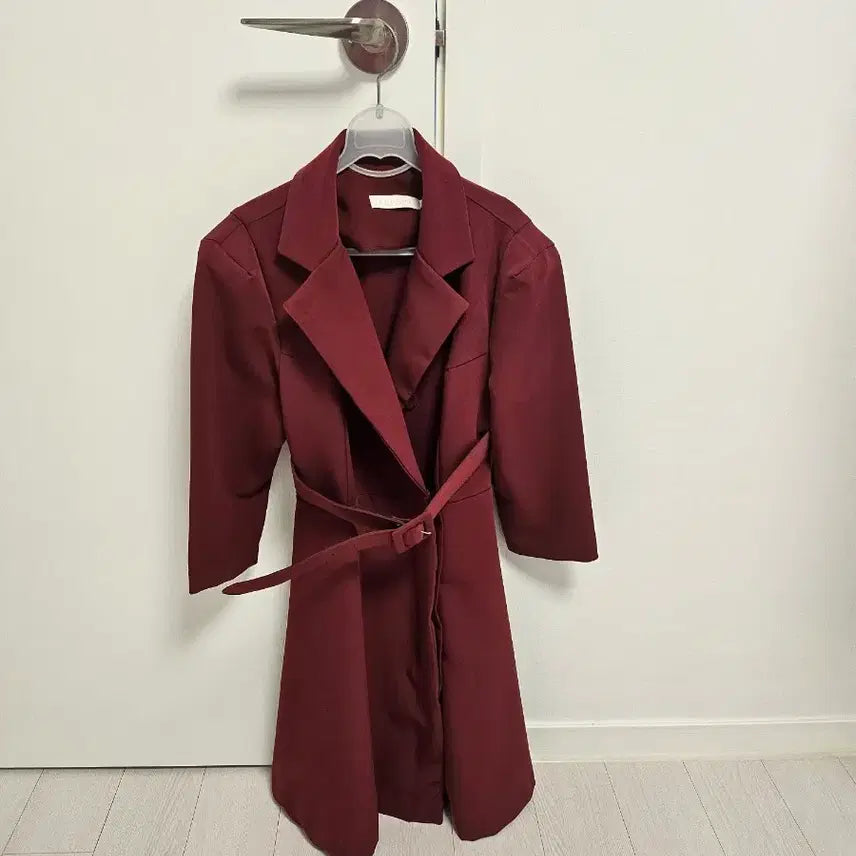 [BUNJANG] Burgundy Long Trench Coat / 버건디 벨트 롱 트렌치 코트