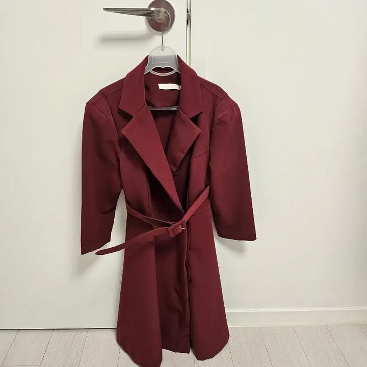 [BUNJANG] Burgundy Long Trench Coat / 버건디 벨트 롱 트렌치 코트