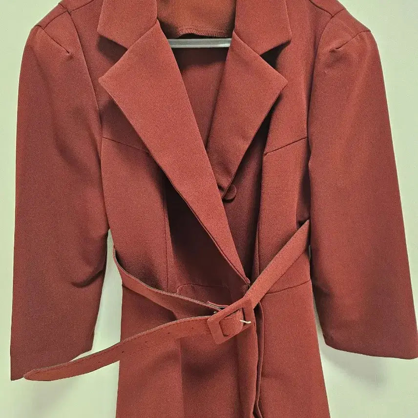 [BUNJANG] Burgundy Long Trench Coat / 버건디 벨트 롱 트렌치 코트