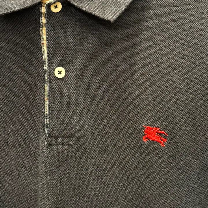 [BUNJANG] Burberry Embroidered Logo Polo Shirt / 버버리 카라 반팔 피케 티셔츠 자수 로고 디테일 기본핏 블랙