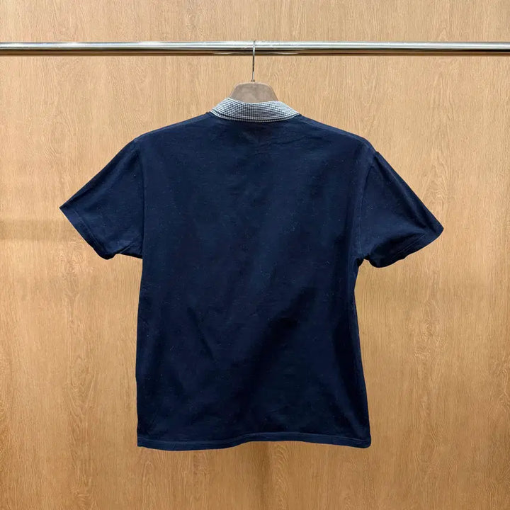 [BUNJANG] Burberry Black Label Checkered Collar T-shirt Slim Fit Navy / 버버리 블랙라벨 체크 카라 반팔 티셔츠 자수 로고 디테일 슬림핏 네이비
