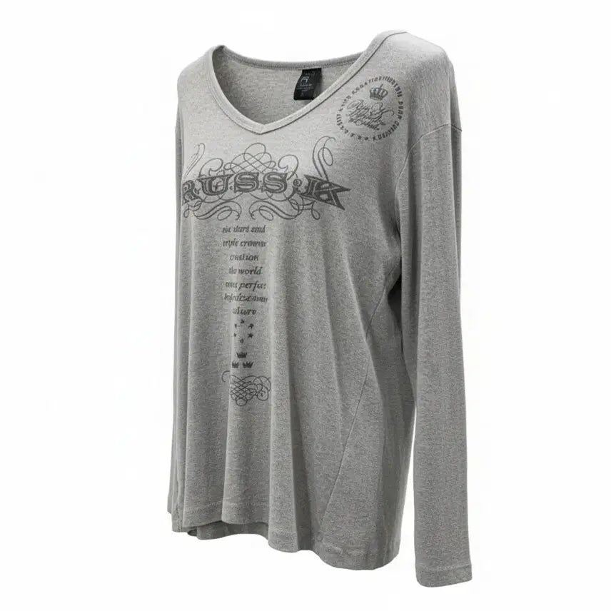 [BUNJANG] RUSS K Vintage Lettering V-Neck T-Shirt / RUSS K 빈티지 레터링 브이넥 티셔츠 1903