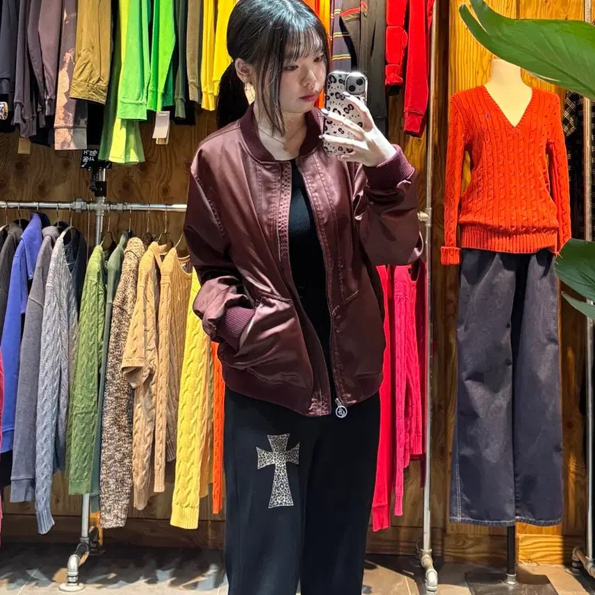 [BUNJANG] Abercrombie &amp; Fitch Burgundy Glossy Nylon Jacket / L 아베크롬비 버건디 글로시 나일론 자켓