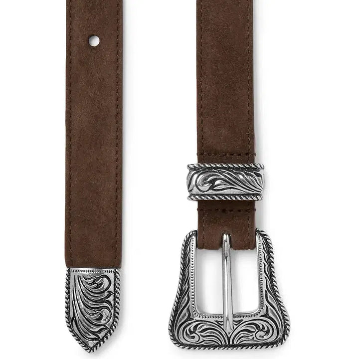 [BUNJANG] Saint Laurent Brown Suede Leather Western Buckle Belt / 생로랑 신상 브라운 스웨이드 가죽 레더 시그니처 웨스턴 버클 벨트