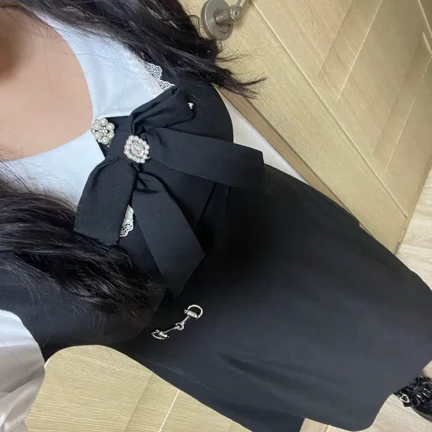 [BUNJANG] Dear My Love Lace Collar Short Sleeve Dress Black / 디어마이러브 레이스 카라 반팔 원피스 블랙 디마럽 양지뢰 양산형 지뢰계