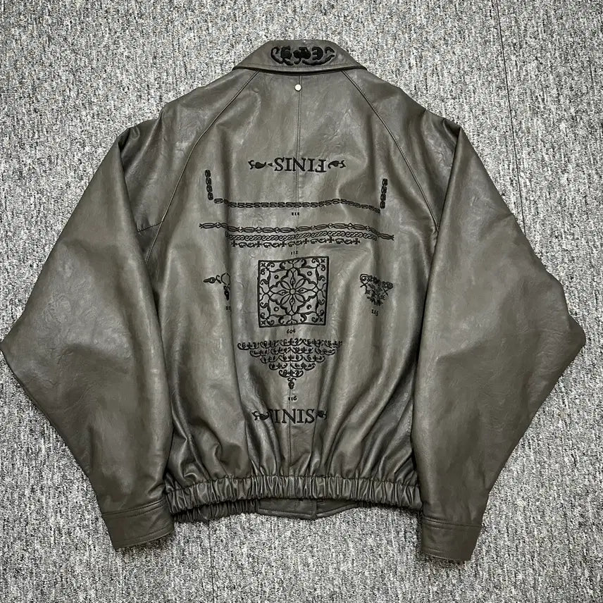 [BUNJANG] 604 Service Embroidered Leather Jacket / 604 서비스 엠브로이더드 레더 가죽자켓 EMBROIDERED
