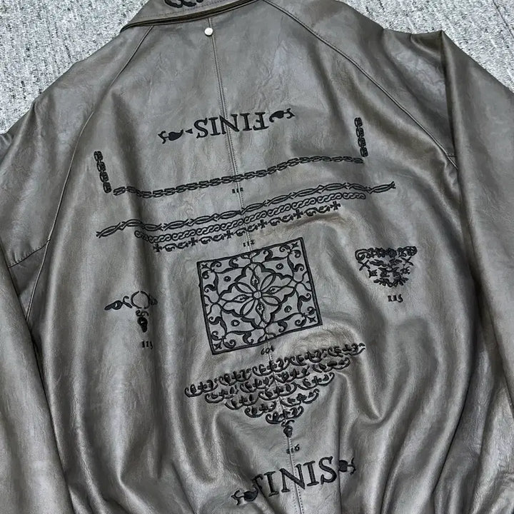 [BUNJANG] 604 Service Embroidered Leather Jacket / 604 서비스 엠브로이더드 레더 가죽자켓 EMBROIDERED