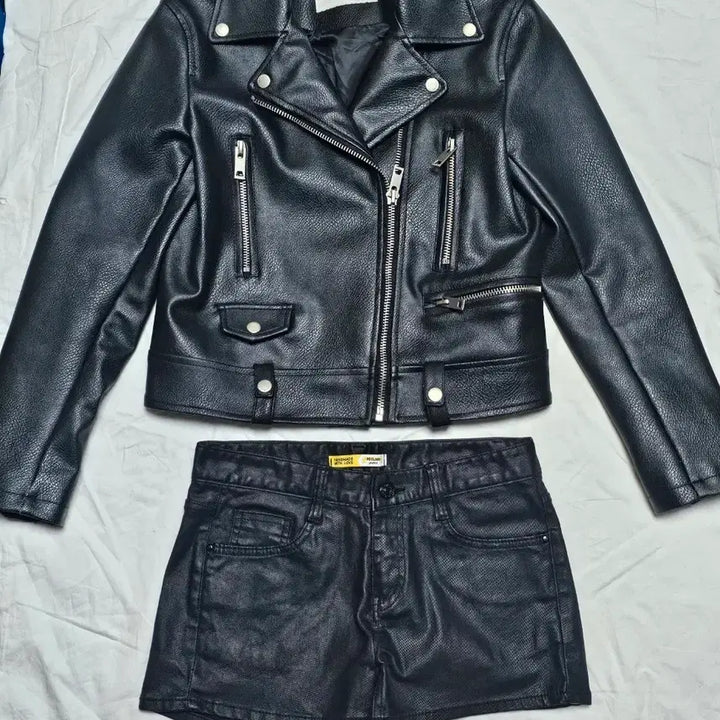 [BUNJANG] Lady Volume &amp; Foclein Black Rider Jacket &amp; Shorts Bundle / 레이디볼륨 블랙 라이더 자켓과 포클레인 블랙 반바지 일괄판매