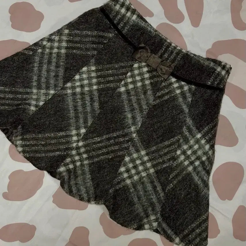 [BUNJANG] Choco Brown Ribbon Check Mini Skirt / 러블리 모카 초코 브라운 모직 리본 체크 스커트
