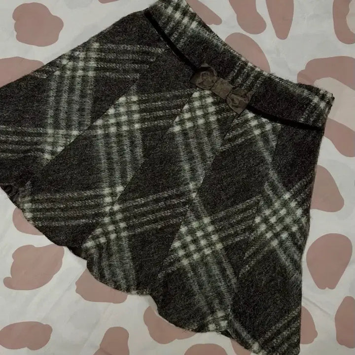 [BUNJANG] Choco Brown Ribbon Check Mini Skirt / 러블리 모카 초코 브라운 모직 리본 체크 스커트