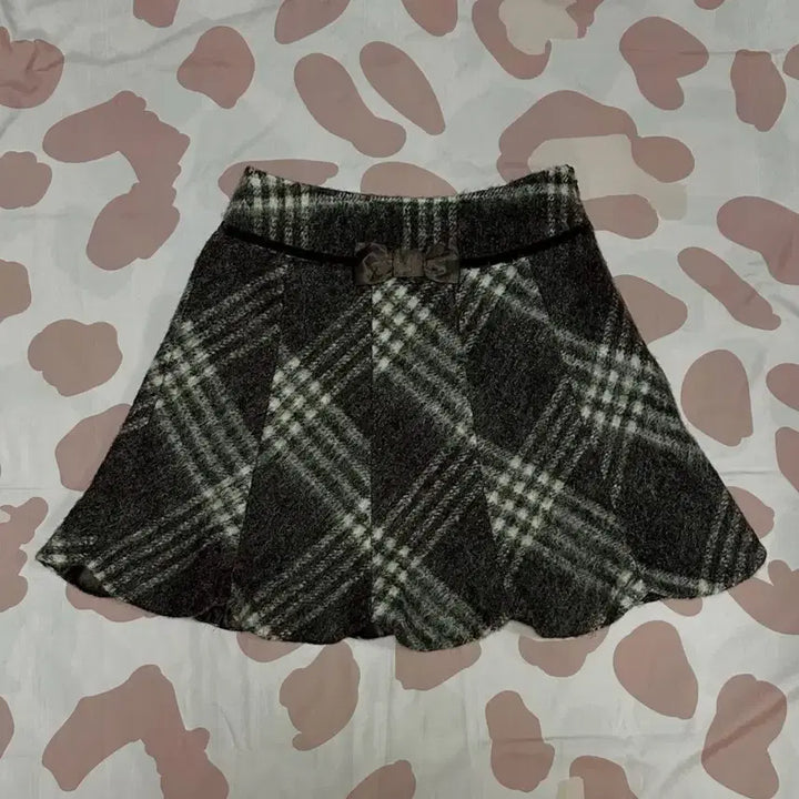 [BUNJANG] Choco Brown Ribbon Check Mini Skirt / 러블리 모카 초코 브라운 모직 리본 체크 스커트