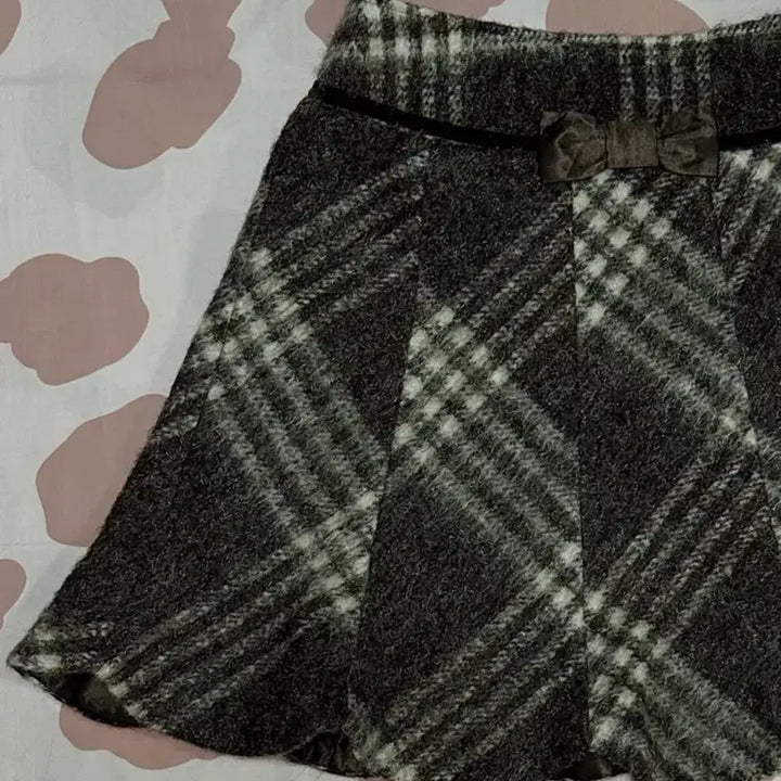 [BUNJANG] Choco Brown Ribbon Check Mini Skirt / 러블리 모카 초코 브라운 모직 리본 체크 스커트