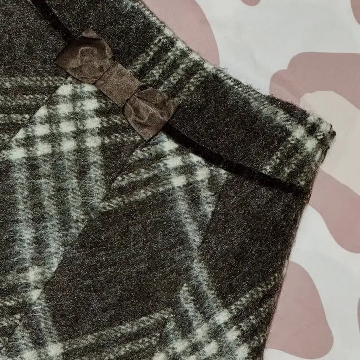 [BUNJANG] Choco Brown Ribbon Check Mini Skirt / 러블리 모카 초코 브라운 모직 리본 체크 스커트