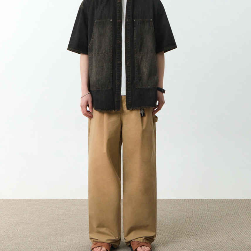 [BUNJANG] Dimitri Black Double Knee Denim Short Sleeve Shirt / 새) 디미트리블랙 더블니 데님 반팔 셔츠 블랙 M, L, XL