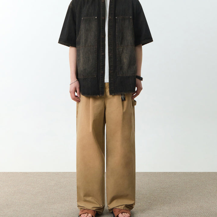 [BUNJANG] Dimitri Black Double Knee Denim Short Sleeve Shirt / 새) 디미트리블랙 더블니 데님 반팔 셔츠 블랙 M, L, XL