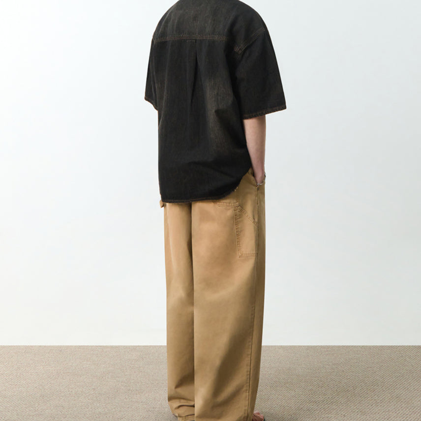 [BUNJANG] Dimitri Black Double Knee Denim Short Sleeve Shirt / 새) 디미트리블랙 더블니 데님 반팔 셔츠 블랙 M, L, XL