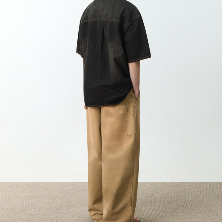 [BUNJANG] Dimitri Black Double Knee Denim Short Sleeve Shirt / 새) 디미트리블랙 더블니 데님 반팔 셔츠 블랙 M, L, XL
